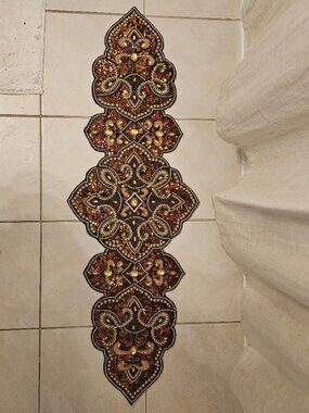 RARE EXQUISITE KIM SEYBERT MARRAKECH BROWN GOLD BEADED TABLE RUNNER CENTERPIECE